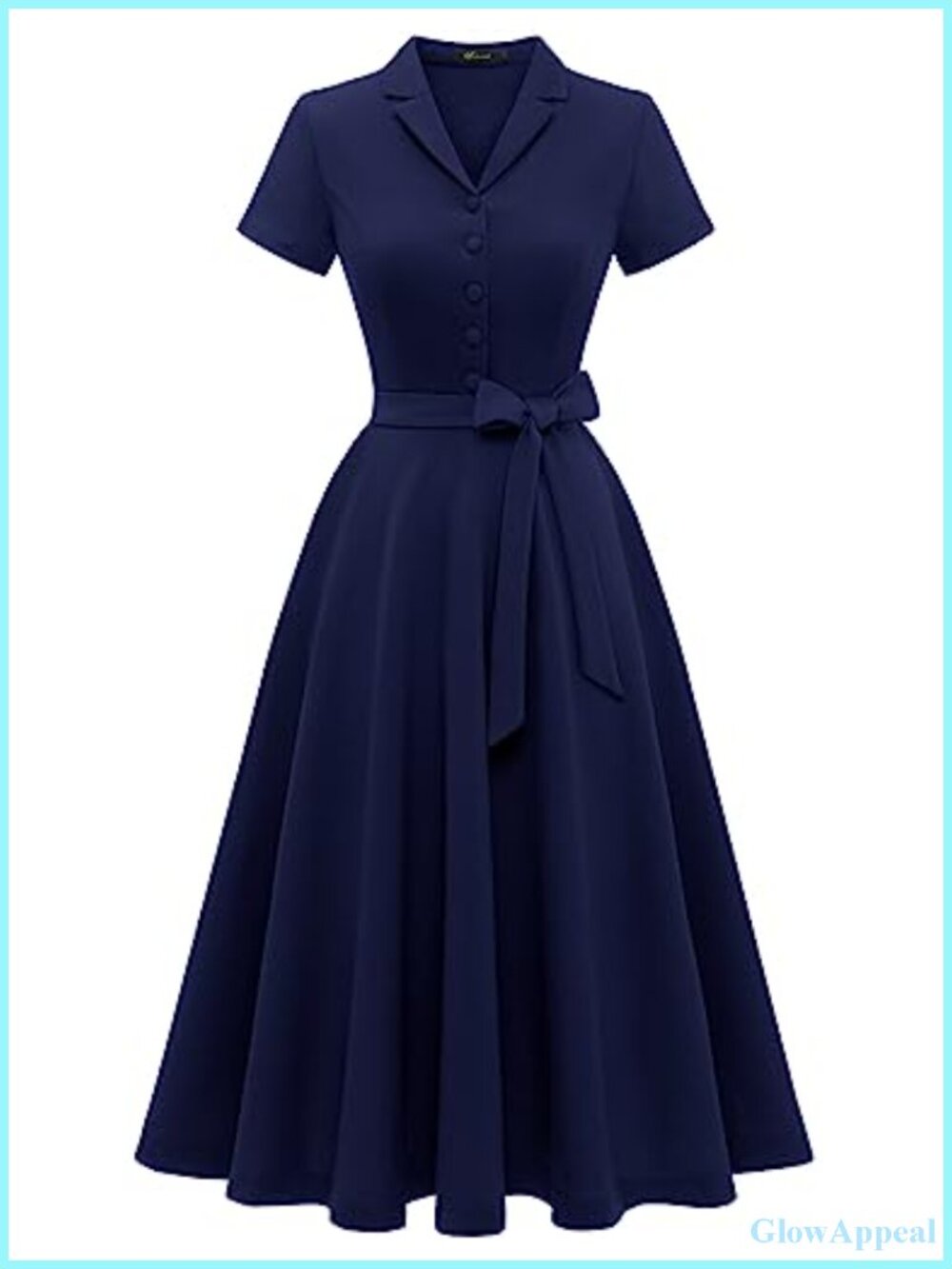 Women's Vintage Tea Dress Short Sleeve Cocktail Party A-Line V-Neck Midi